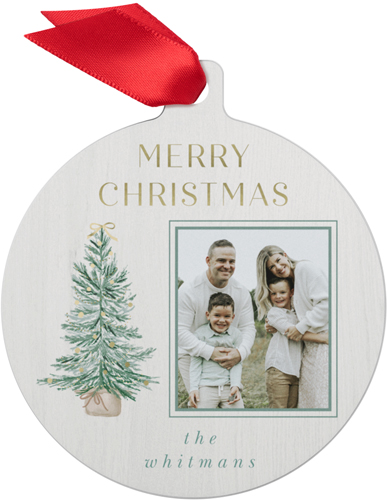 Christmas Tree Tidings Metal Ornament, Green, Circle, fern