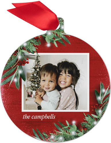 Festive Garland Metal Ornament, Red, Circle, red