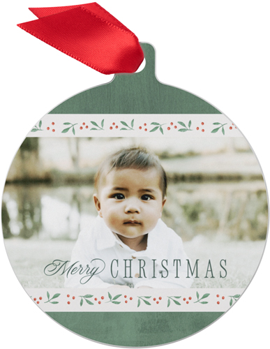 Mistletoe Border Metal Ornament, Green, Circle, forest