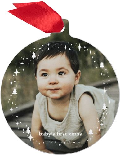 Starlit Christmas Trees Metal Ornament, White, Circle, white