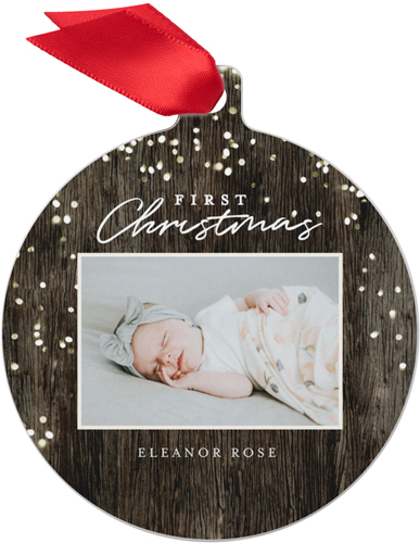 First Christmas Bokeh Metal Ornament, Brown, Circle