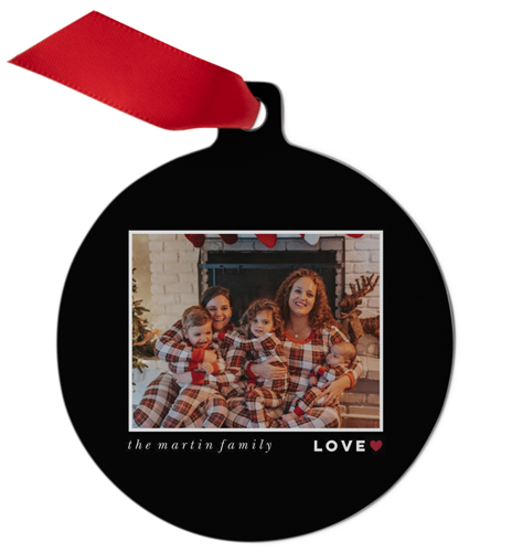 Modern Love Heart Metal Ornament, Black, Circle