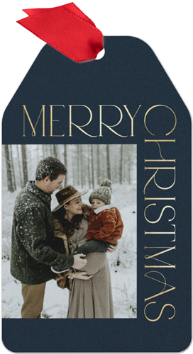 Stacked Merry Christmas Metal Ornament, Black, Gift Tag