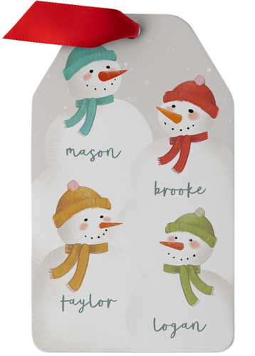 Family of Four Snowmen Metal Ornament, Green, Gift Tag