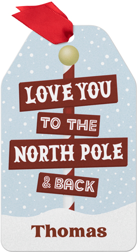 North Pole Name Metal Ornament, Red, Gift Tag