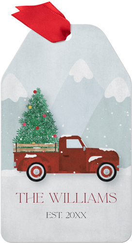 Red Truck Family Name Metal Ornament, Red, Gift Tag