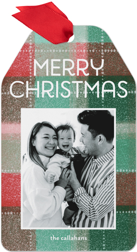 Textured Christmas Plaid Metal Ornament, White, Gift Tag, white