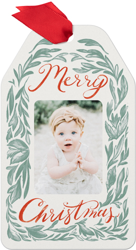 Classic Christmas Greenery Metal Ornament, Orange, Gift Tag, coral