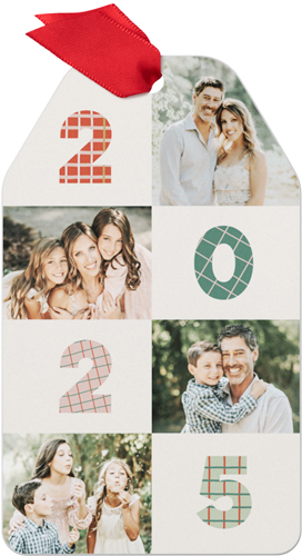 Patchwork Year Metal Ornament, Beige, Gift Tag, antique white