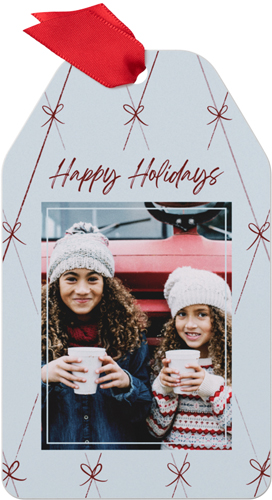 Quilted Holiday Bows Metal Ornament, Red, Gift Tag, marsala