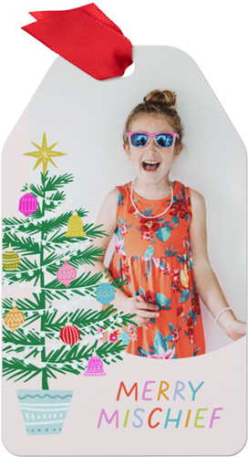 Mischief Merry Metal Ornament, Beige, Gift Tag, pearl