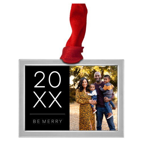 Modern Year Luxe Frame Ornament, Silver, Black, Rectangle Ornament