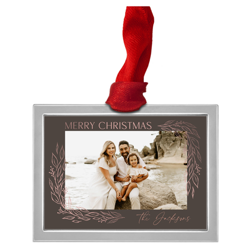 Elegant Foliage Border Luxe Frame Ornament, Silver, Gray, Rectangle, dark gray