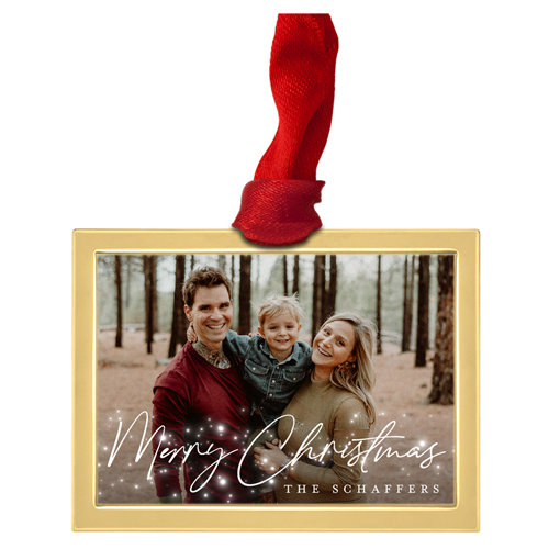 Christmas Sparkle Luxe Frame Ornament, Gold, White, Rectangle, white