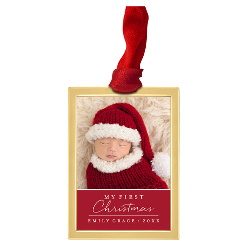 Baby's First Script Luxe Frame Ornament, Gold, Red, Rectangle