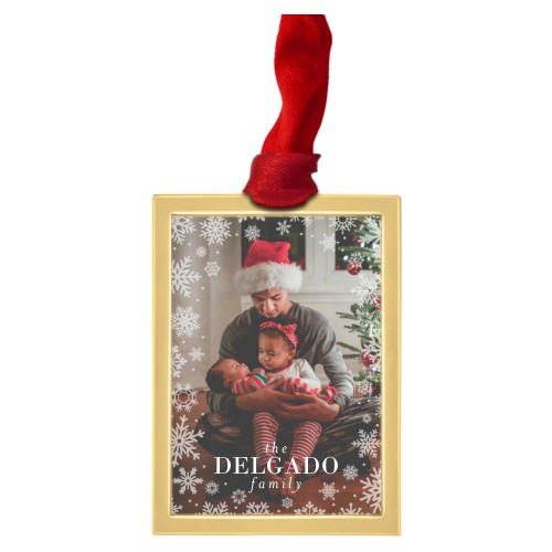 Snowflake Border Luxe Frame Ornament, Gold, White, Rectangle, white