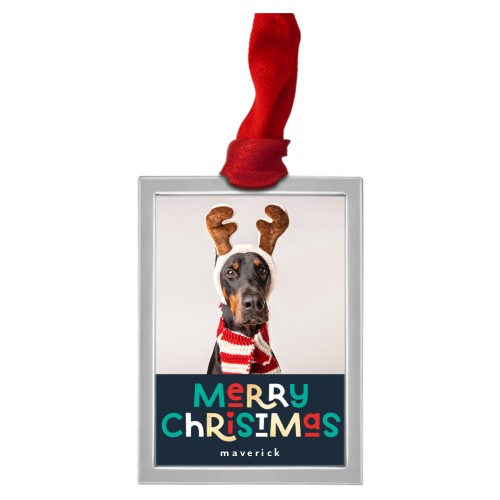 Chunky Christmas Luxe Frame Ornament, Silver, Black, Rectangle