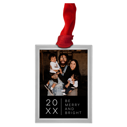 Modern Year Portrait Luxe Frame Ornament, Silver, Black, Rectangle Ornament