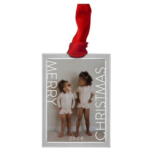 Framed Christmas Luxe Frame Ornament, Silver, White, Rectangle
