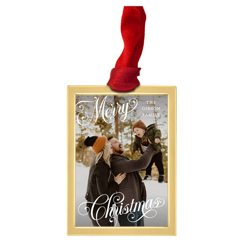 Classic Christmas Wishes Luxe Frame Ornament, Gold, White, Rectangle, white