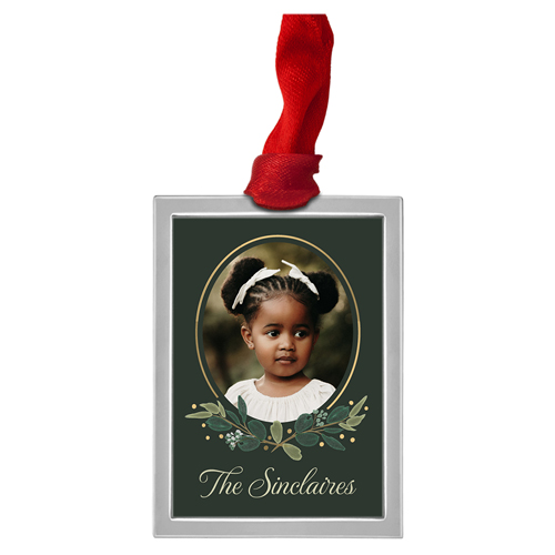 Garland Vignette Luxe Frame Ornament, Silver, Green, Rectangle, forest