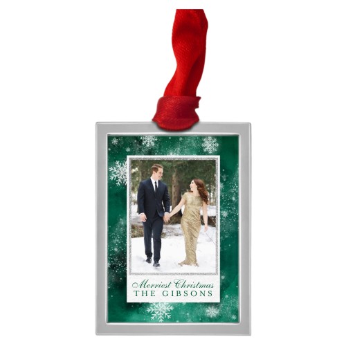 Elegant Winter Luxe Frame Ornament, Silver, Green, Rectangle Ornament