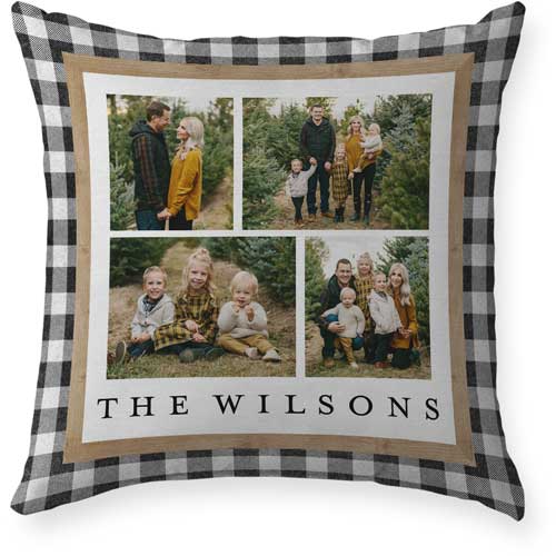 Plaid Border Outdoor Pillow, 18x18, Double Sided, White