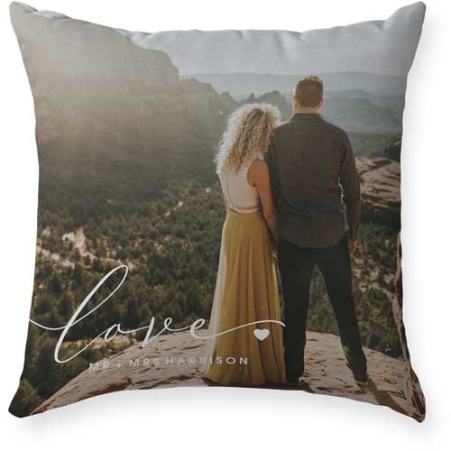 Love Script Outdoor Pillow, 18x18, Double Sided, White