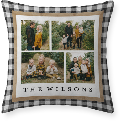 Plaid Border Outdoor Pillow, 20x20, Single Sided, White