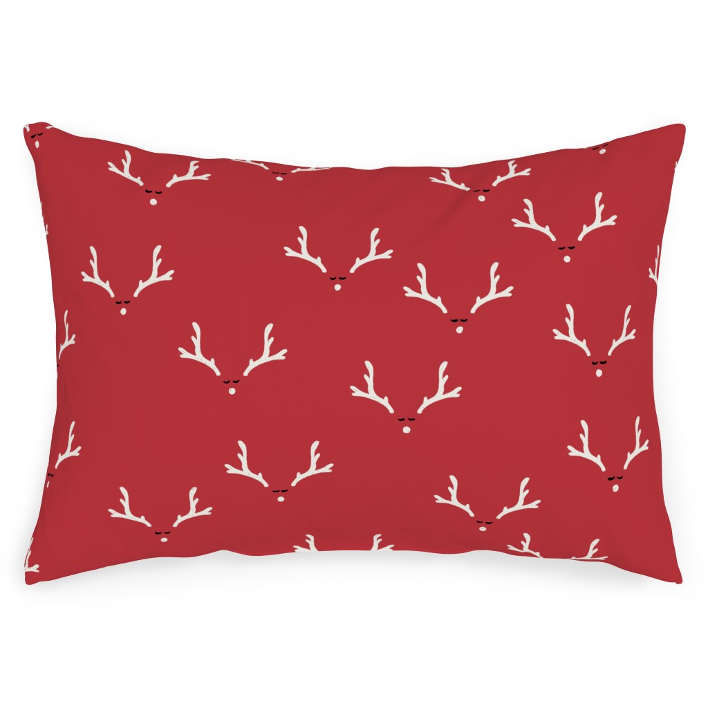Christmas Reindeer Antlers - Red Outdoor Pillow, 14x20, Single Sided, Red
