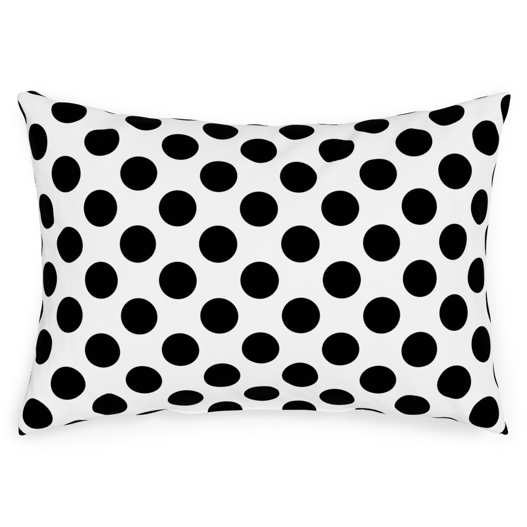 Polka Dot - Black and White Outdoor Pillow, 14x20, Single Sided, Black