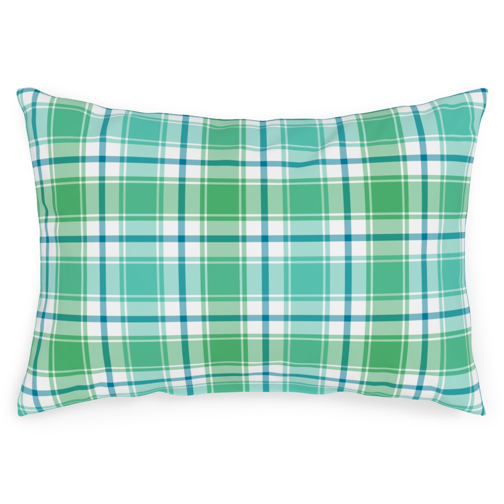 Blue, Green, Turquoise, and White Plaid Outdoor Pillow Shutterfly