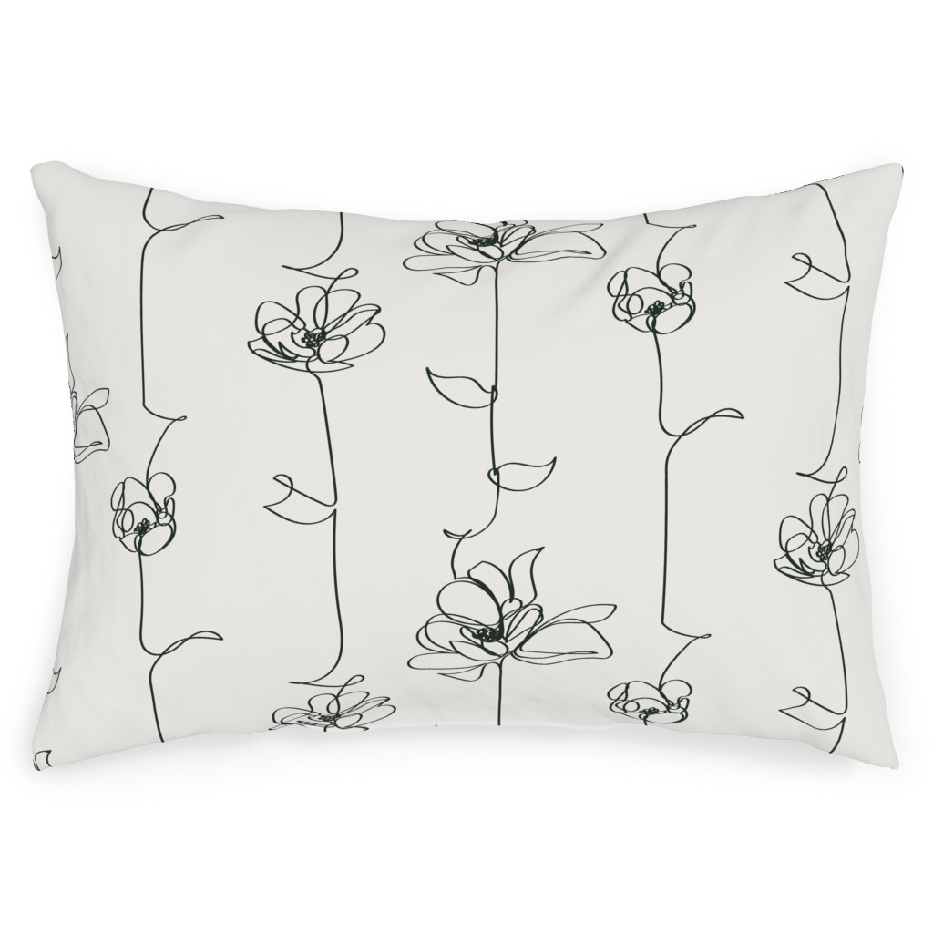 One Line Floral - Neutral Outdoor Pillow, 14x20, Single Sided, White