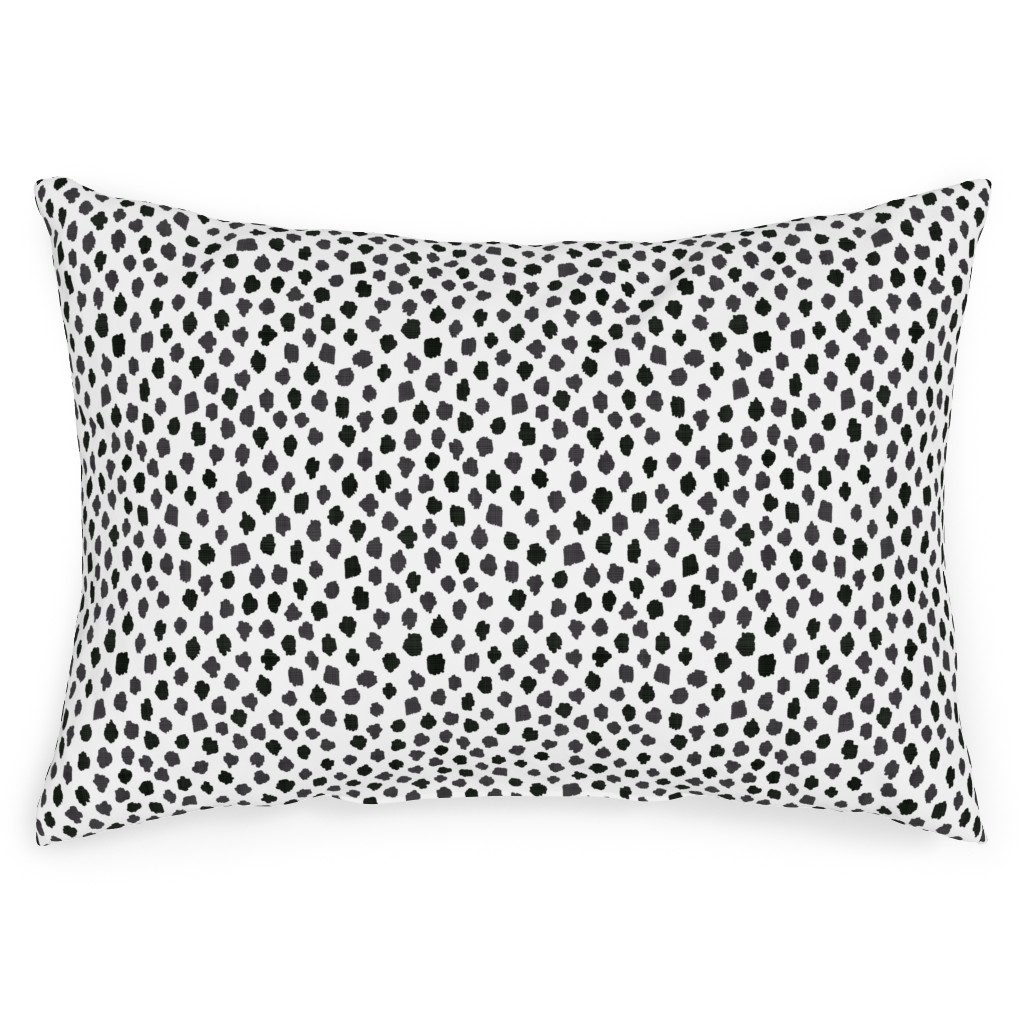 Inky Spots - Black and White Outdoor Pillow, 14x20, Single Sided, White