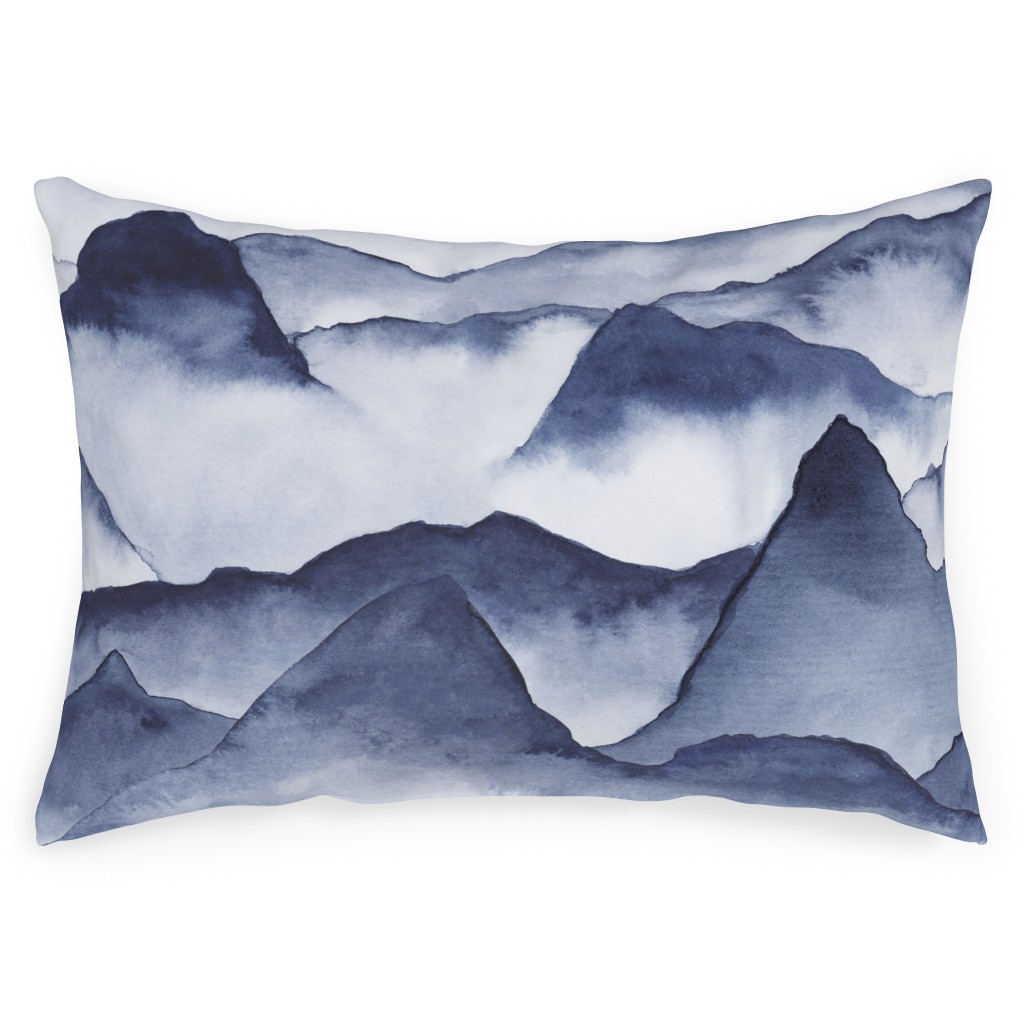 Watercolor Mountains - Blue Outdoor Pillow, 14x20, Single Sided, Blue