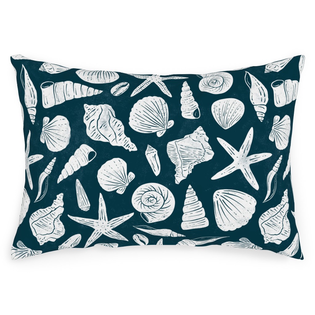 Textured Ocean Seashells - Dark Blue Outdoor Pillow, 14x20, Single Sided, Blue