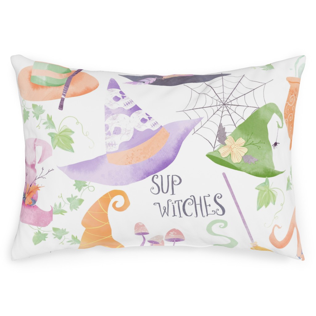 Sup Witches - Pastel Outdoor Pillow, 14x20, Single Sided, Multicolor