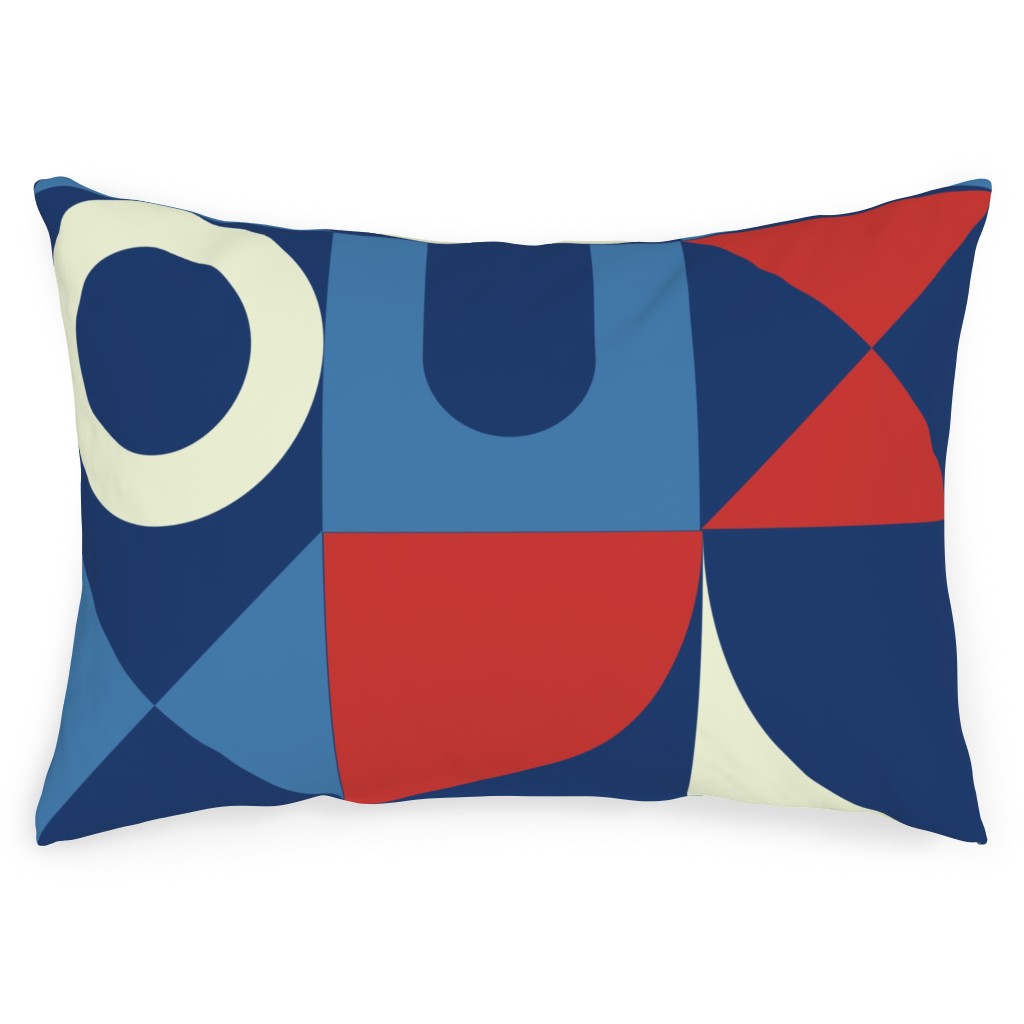 Abstract Shapes - Red, White and Blue Outdoor Pillow, 14x20, Single Sided, Multicolor