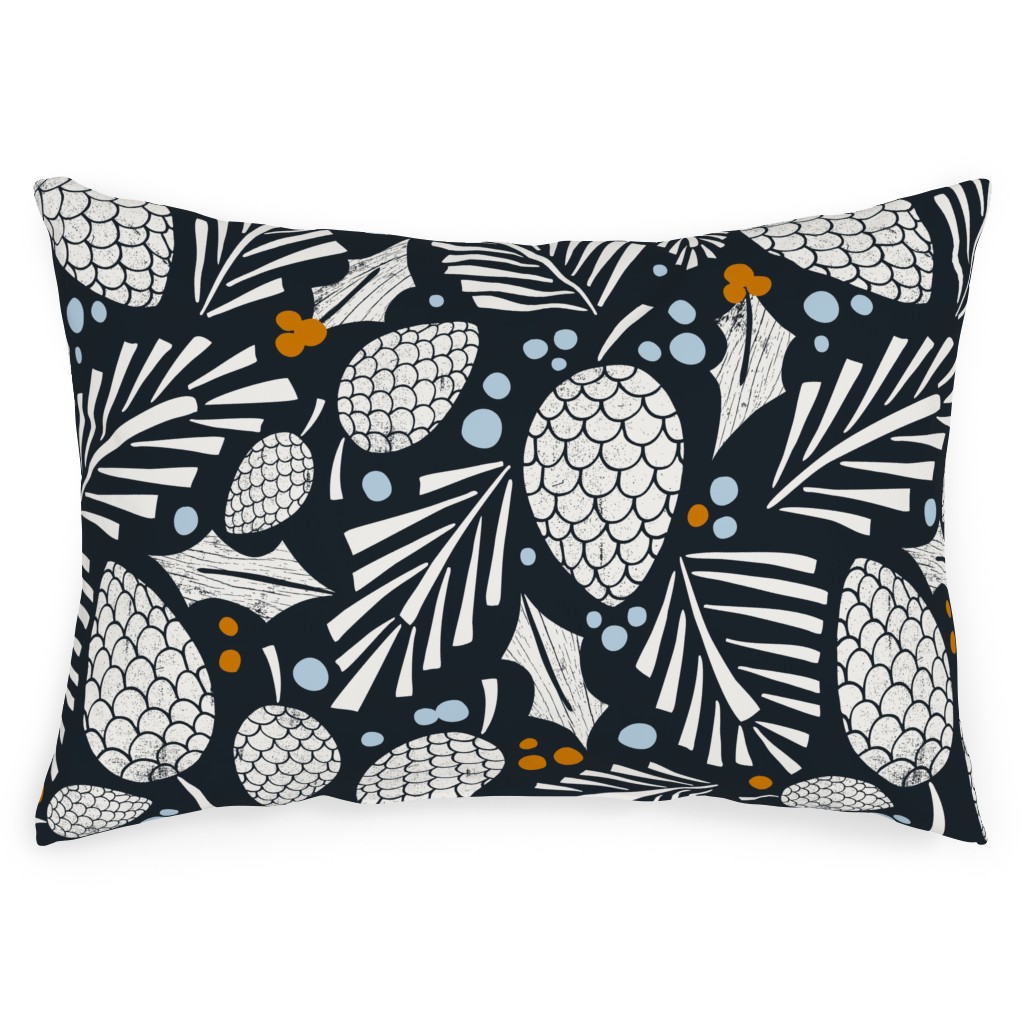 Winter Woodlands Christmas Pinecones - Midnight Blue Outdoor Pillow, 14x20, Single Sided, Blue