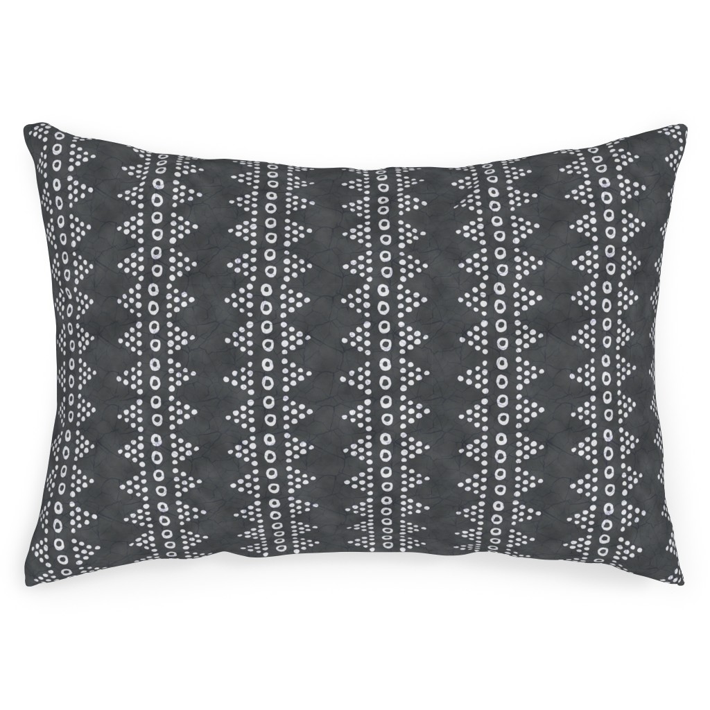 Batik Triangle Stripe - Earth Smoke Outdoor Pillow, 14x20, Single Sided, Gray