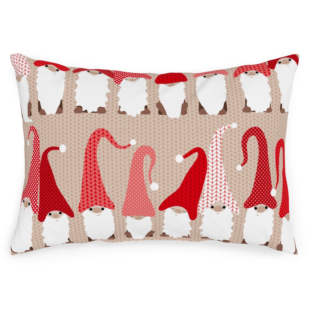 Gnome Friends - Red Outdoor Pillow, 14x20, Single Sided, Red