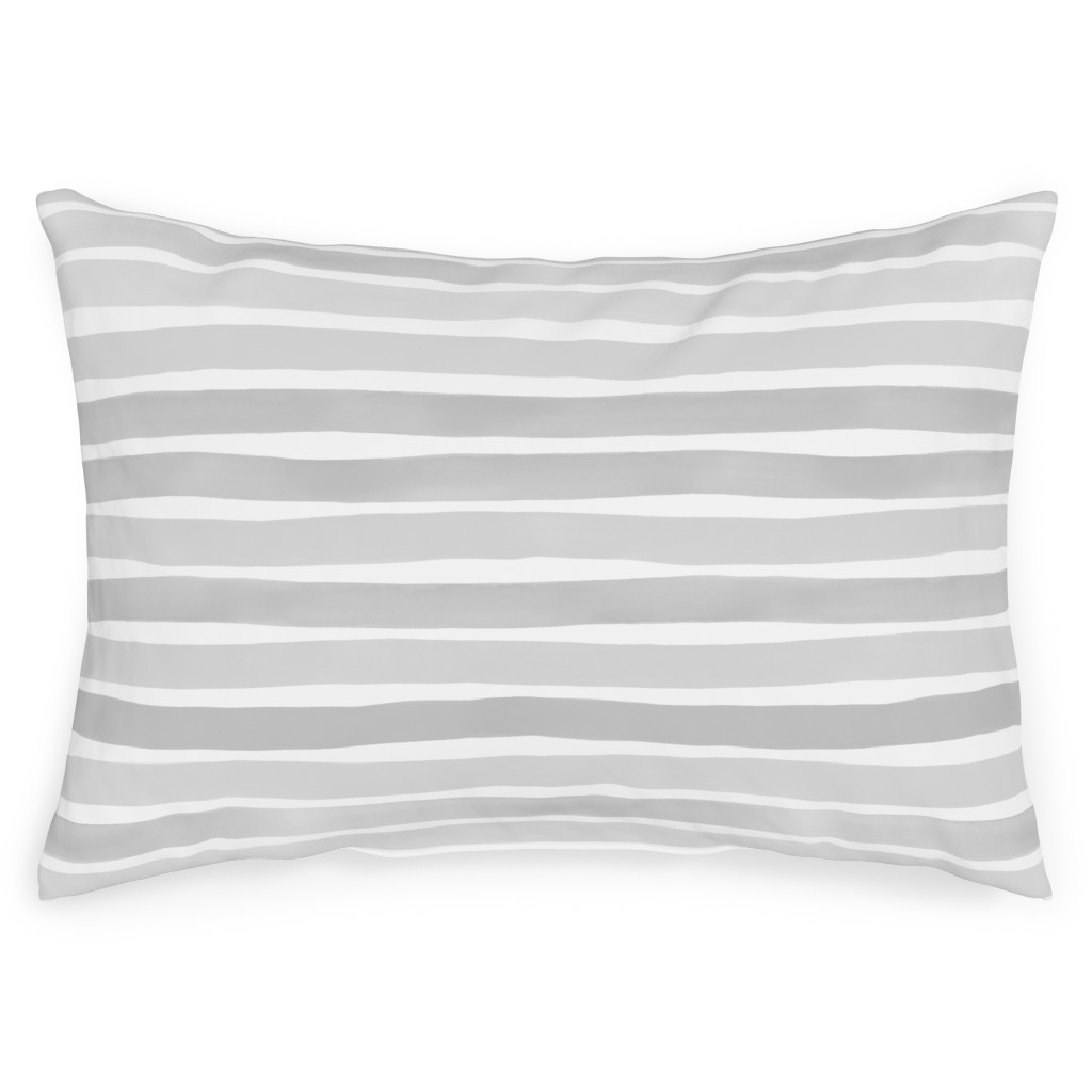 Imperfect Watercolor Stripes Outdoor Pillow, 14x20, Single Sided, Gray