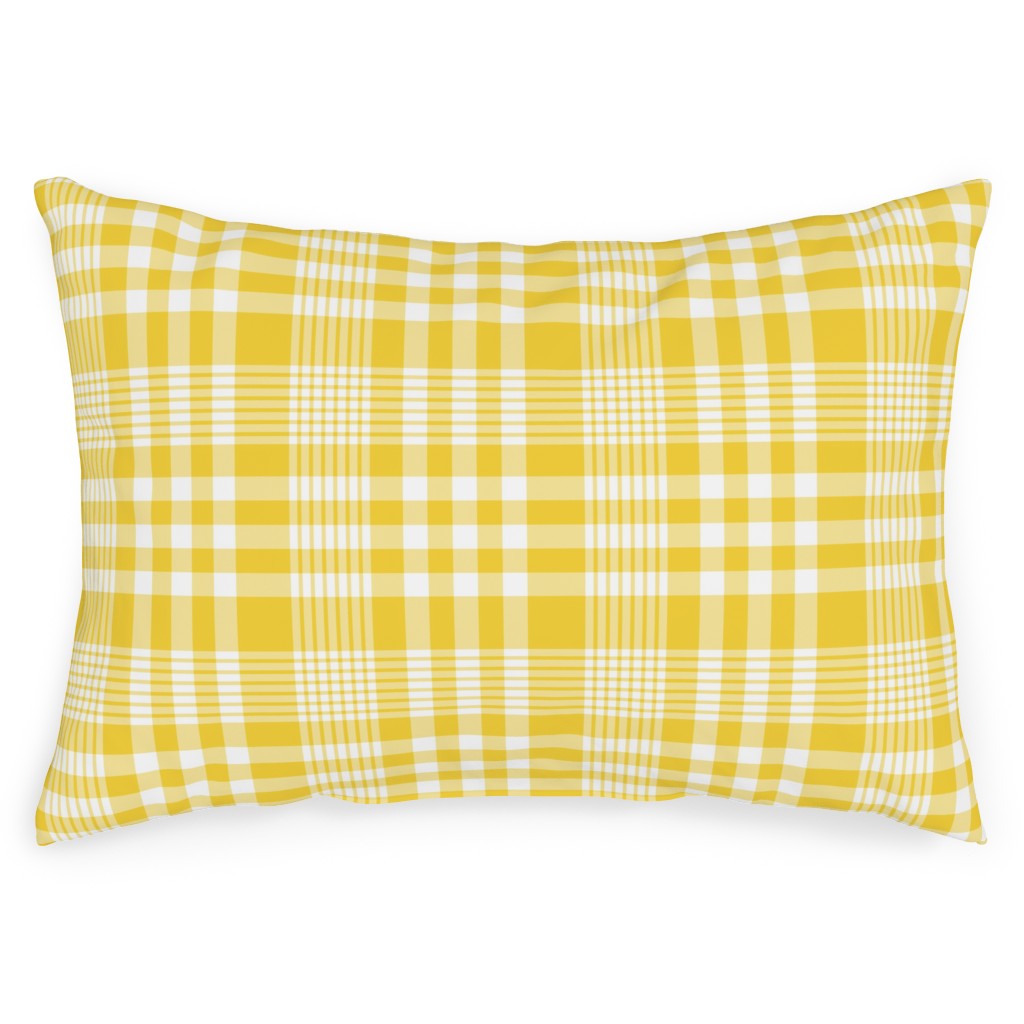 Plaid Pattern Outdoor Pillow, 14x20, Single Sided, Yellow