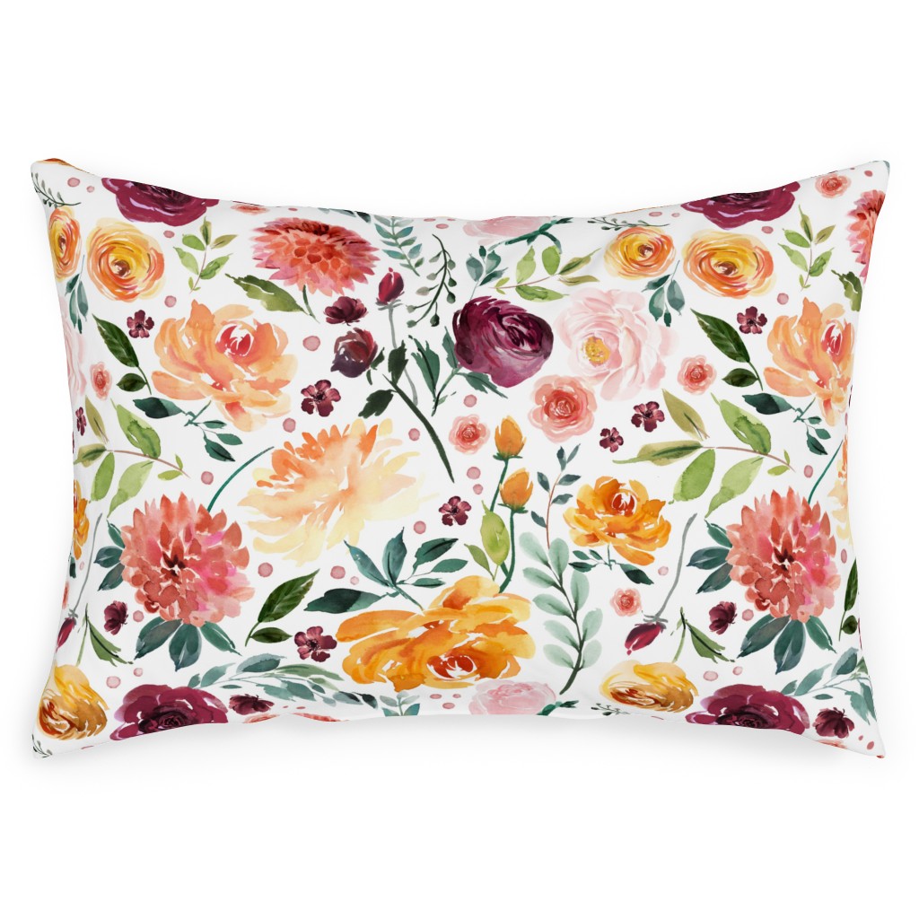 Orange Burgandy Floral Outdoor Pillow, 14x20, Single Sided, Multicolor