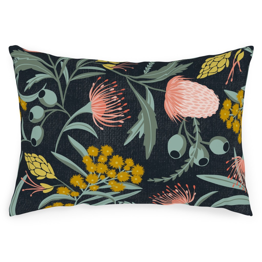 Flora Australis Botanical - Dark Outdoor Pillow, 14x20, Single Sided, Multicolor