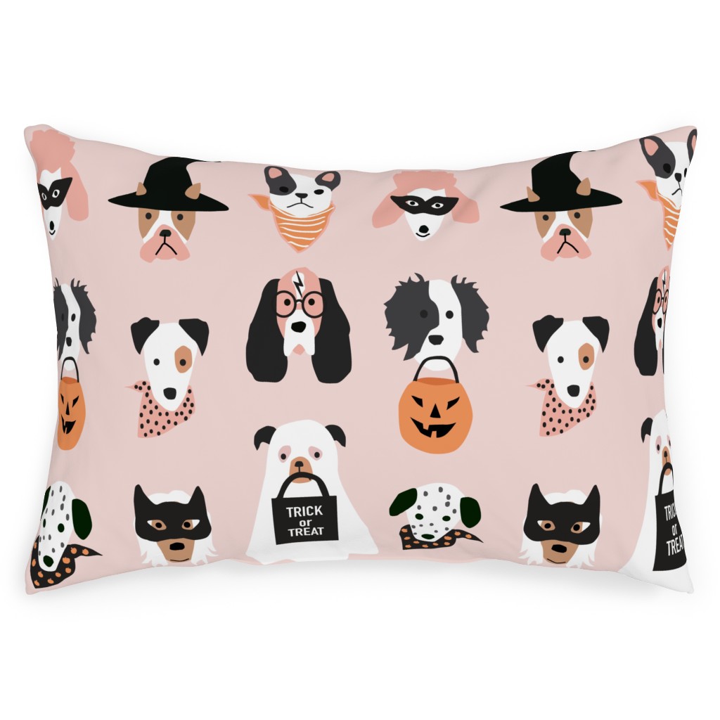 Halloween Puppies on Light Pink Outdoor Pillow, 14x20, Single Sided, Multicolor