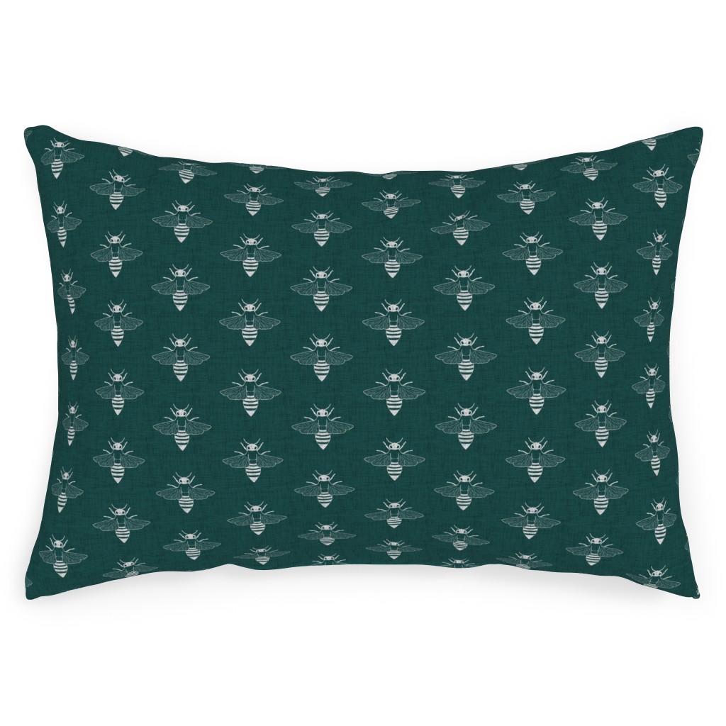 Bees in Flight - Green Outdoor Pillow, 14x20, Single Sided, Green