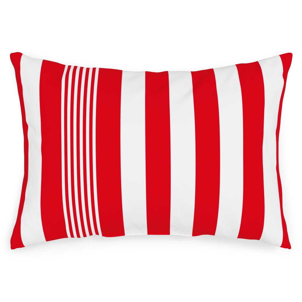 Turkish Stripes Vertical Canada Day Red and White Outdoor Pillow