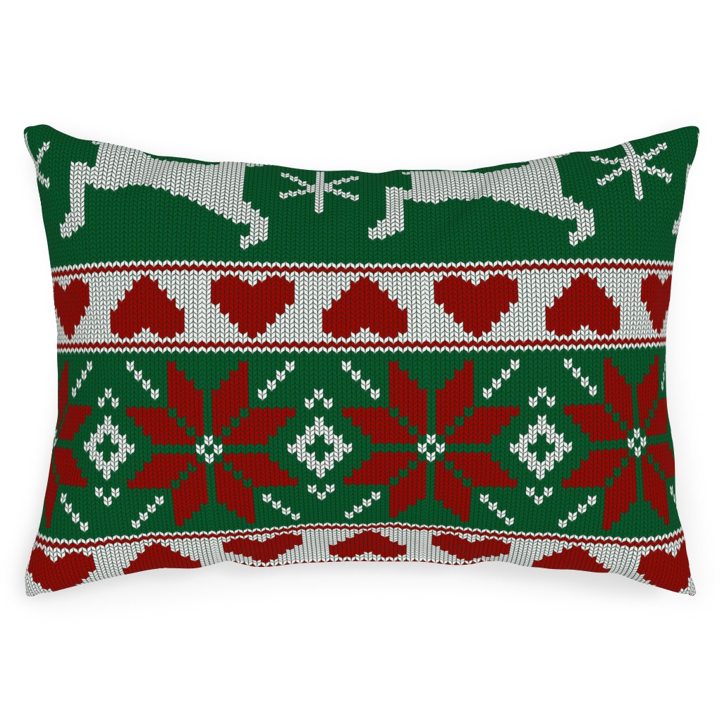 Christmas Knit - Green and Red Outdoor Pillow, 14x20, Single Sided, Multicolor