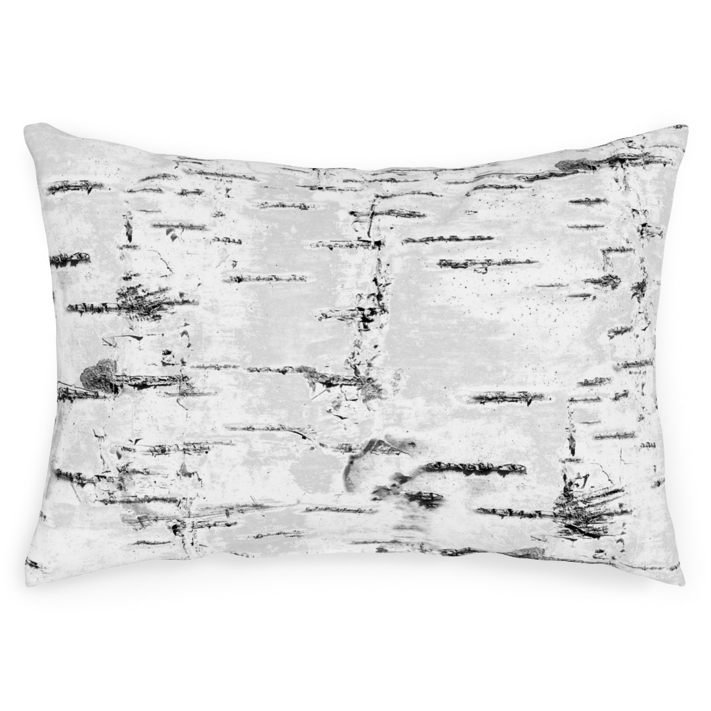 Birch Bark - White, Gray Outdoor Pillow, 14x20, Single Sided, Gray